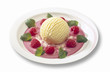 Ice cream Vanilla with raspberries