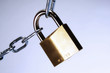 padlock connecting two chains, cut-out, white background