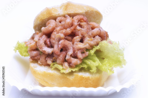 Photo: North Sea prawn sandwich, cut-out, white background North Sea prawn sandwich, cut-out, white background
