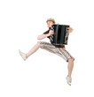 Cool musician jumping high Cool musician jumping high