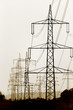 Electricity pylons and power lines, low angle view