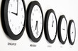 Clocks on wall, close, up, symbol for Greenwich Mean Time