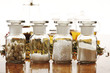 Apothecary flasks with Homoeopathic remedy, close-up