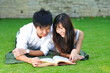 Couple Reading Book In The Park Couple Reading Book In The Park