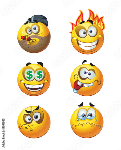 Vector: set of batch round smiles emotion crazy and money set of batch round smiles emotion crazy and money
