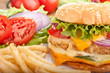 cheeseburger with fries and ingredients