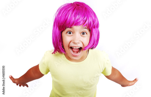 Photo: Adorable girl with pink hair and facial gesture Adorable girl with pink hair and facial gesture
