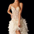 Bride in a beautiful lacy wedding dress isolated