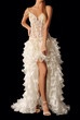Bride in a beautiful wedding dress with long skirt isolated