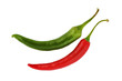 red and green hot chili peppers on white