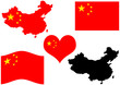China map with flag and heart in national colors