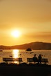 Silhouette of a couple enjoy beautiful sunset view
