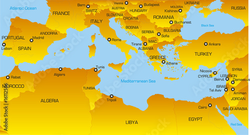 Vektor: Vector color map of Mediterranean region countries Vector color map of Mediterranean region countries