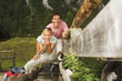 Austria, Salzburger Land, couple drinking water