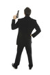 Young man holding hand gun, close-up