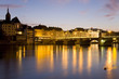 Switzerland, Basel, Rhine river, cityscape at night