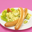 Wiener with potato salad, close-up