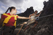 Austria, Salzburger Land, couple mountain climbing