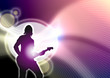 Silhouette guitariste sur fond graphique lumineux dégradé violet