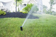 Water being sprayed from a sprinkler in a lawn