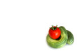 A cucumber hugging a tomato with space for text on the left A cucumber hugging a tomato with space for text on the left