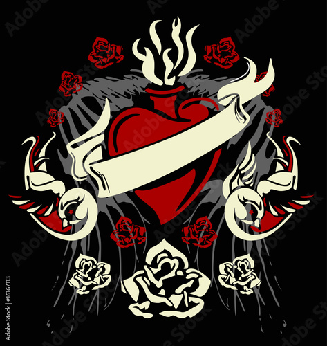 Vektor: Bird Sailor Tattoo With Rose Bird Sailor Tattoo With Rose