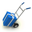 Big red gift box in a push cart Big red gift box in a push cart