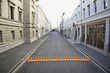 Line of traffic cones in urban roadway