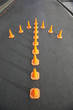 Traffic cones in arrow-shape