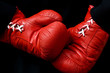Lace tied boxing gloves