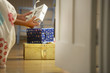 Child looking at Christmas gift