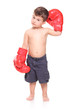 Kid with red boxing gloves isolated on white background