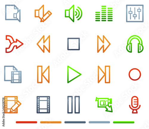 Audio video edit web icons, colour symbols series Audio video edit web icons, colour symbols series