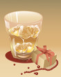 glass of whisky with the blocks of ice