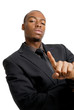 Confident business man with number one finger gesture