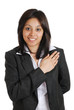 Business woman pledging with hand on chest