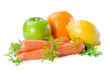 fresh fruits and carrot   on a white background