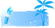 Vector blue grunge background with palms and water glass