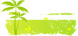 Grungy banner with palm trees and butterflies in green color