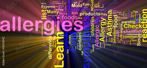 Illustration: Allergies word cloud glowing Allergies word cloud glowing