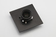 large format camera lenses on the plain color background