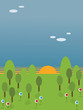 landscape background with trees and flowers