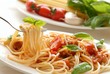 Photo: Fork with pasta and basil Fork with pasta and basil
