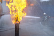 Pipeline fire with firefighters Pipeline fire with firefighters