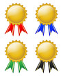 Gold Badges with different colour ribbons (vector) (x4)