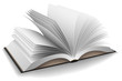 Opened book with hard black cover isolated on white