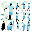 A set of golfing people silhouettes A set of golfing people silhouettes