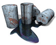 old barrels with wasted oil