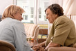 Senior woman is visited  by her doctor or caregiver at home