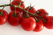 Strauchtomaten rot auf weiss mit Wassertropfen,